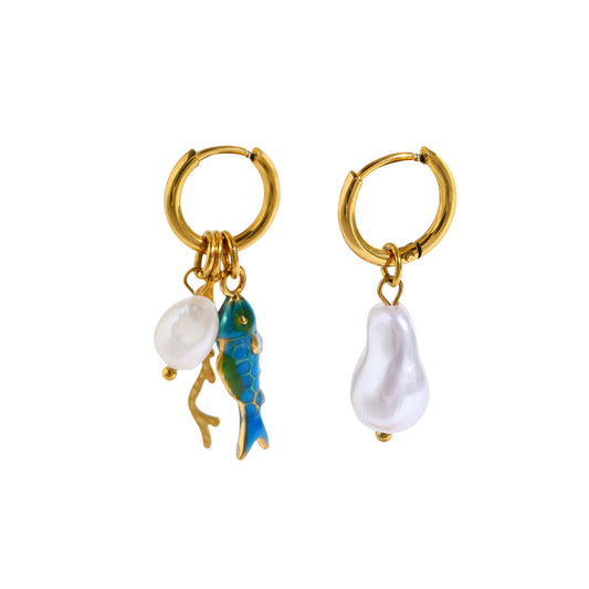 GoldBlue Fish Earrings